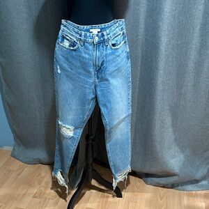 H&M Light Blue Distressed Cropped Boyfriend Jeans